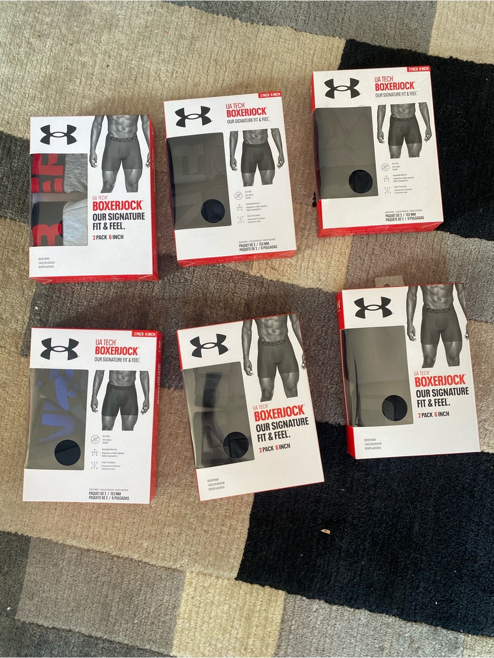 Under Armour Boxerjock 6-Pack Assorted Black, Gray & Red Options